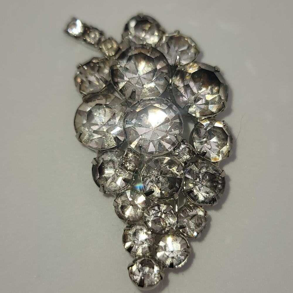 Vintage Silver-tone Clear Rhinestone Cluster Leaf Style Brooch